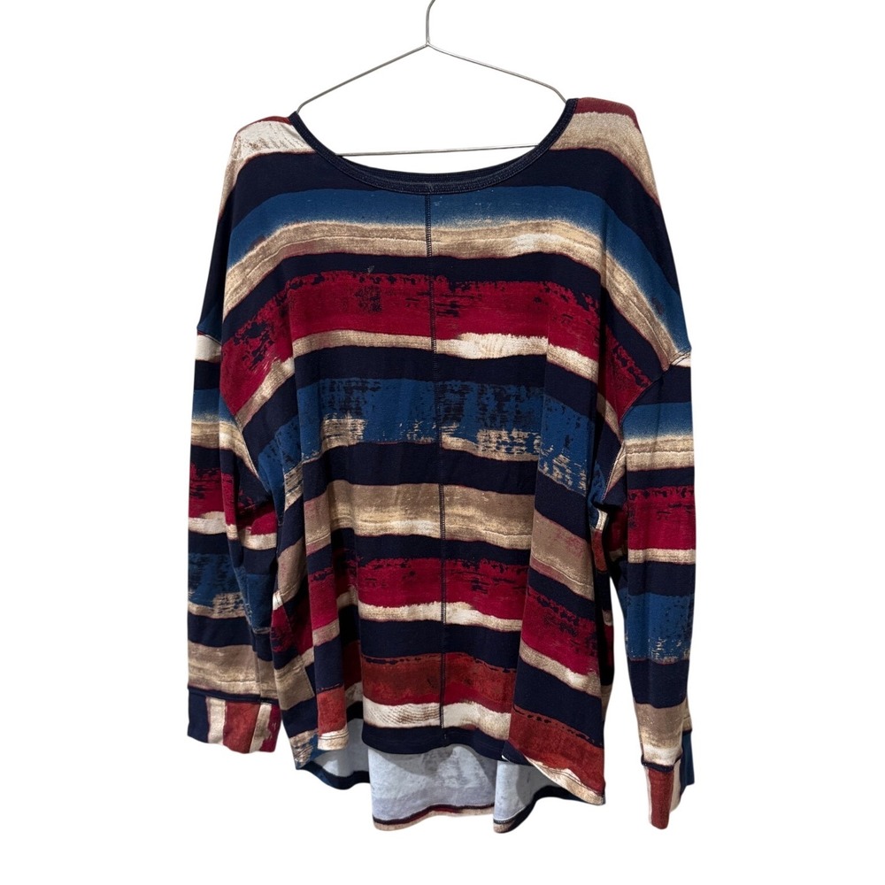 Westbound Woman 3X Striped Long Sleeve Top Red Blue Beige